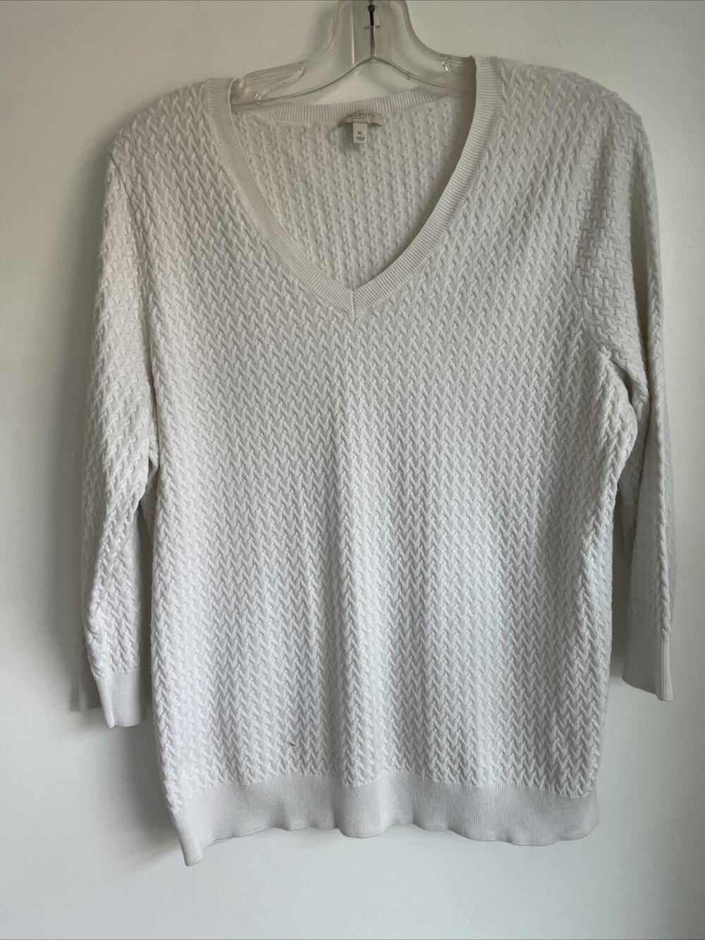 Talbots Pearl Weave Sweater Womens XL Classic V-Neck Cotton 3/4 Sleeve
